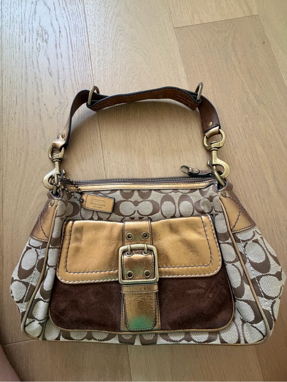 Coach Brown and Tan Signature Canvas Shoulder Bag